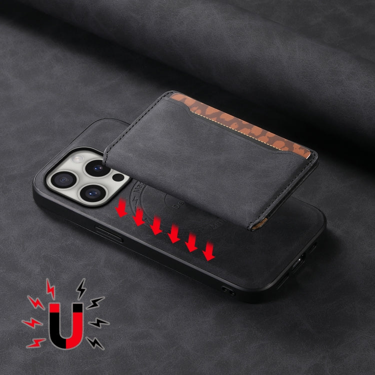 For iPhone 16 Pro Max Denior D13 Retro Texture Leather MagSafe Card Bag Phone Case(Black) - iPhone 16 Pro Max Cases by Denior | Online Shopping South Africa | PMC TechLife | Buy Now Pay Later Mobicred