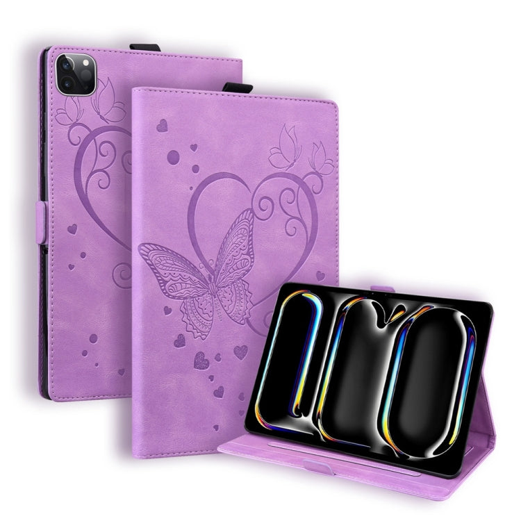 For iPad Pro 13 2024 Love Butterfly Embossed Leather Tablet Case(Purple) - iPad Pro 13 2024 Cases by PMC TechLife | Online Shopping South Africa | PMC TechLife | Buy Now Pay Later Mobicred