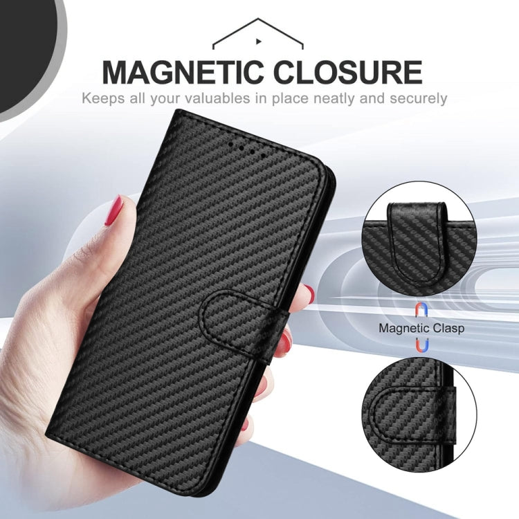For Motorola Moto G Play 4G 2024 YX0070 Carbon Fiber Buckle Leather Phone Case with Lanyard(Black) - Motorola Cases by PMC Jewellery | Online Shopping South Africa | PMC Jewellery | Buy Now Pay Later Mobicred