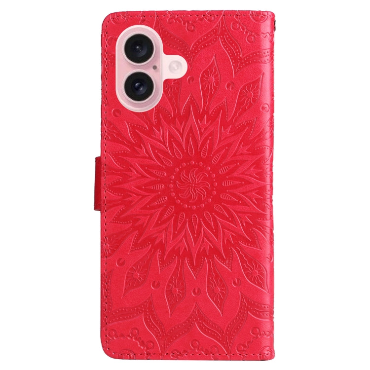 For iPhone 16 Embossed Sunflower Pattern Flip Leather Phone Case(Red) - iPhone 16 Cases by PMC TechLife | Online Shopping South Africa | PMC TechLife | Buy Now Pay Later Mobicred