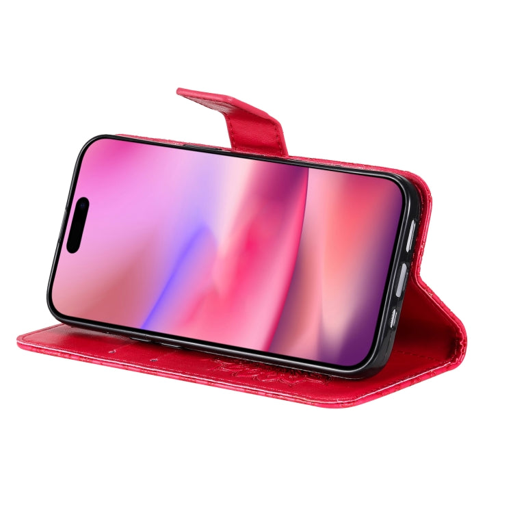 For iPhone 16 Embossed Sunflower Pattern Flip Leather Phone Case(Red) - iPhone 16 Cases by PMC TechLife | Online Shopping South Africa | PMC TechLife | Buy Now Pay Later Mobicred