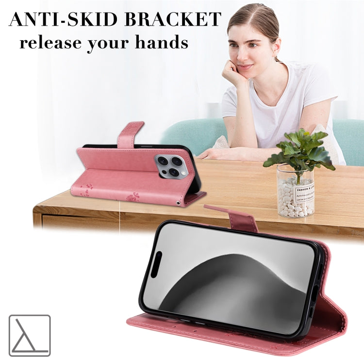 For iPhone 16 Pro Max Tree & Cat Embossed Pattern Flip Leather Phone Case(Pink) - iPhone 16 Pro Max Cases by PMC TechLife | Online Shopping South Africa | PMC TechLife | Buy Now Pay Later Mobicred