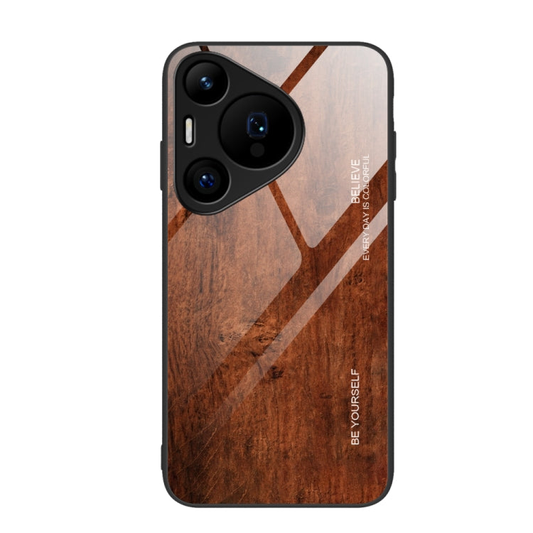 For Huawei Pura 70 Pro Wood Grain Glass Phone Case(Dark Brown) - free shipping - PMC Jewellery - Order now!