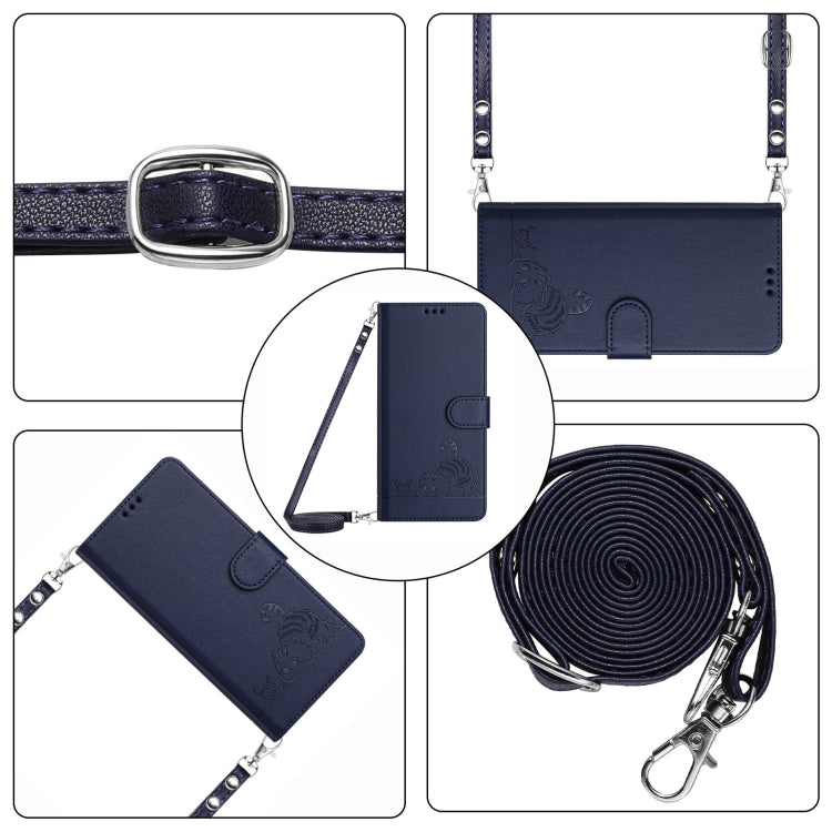 For Huawei Pura 70 Cat Rat Embossed Pattern RFID Leather Phone Case with Lanyard(Blue) - Huawei Cases by PMC Jewellery | Online Shopping South Africa | PMC Jewellery | Buy Now Pay Later Mobicred