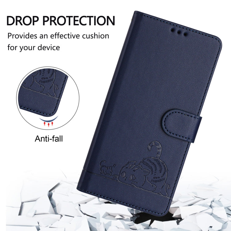 For Huawei Pura 70 Cat Rat Embossed Pattern RFID Leather Phone Case with Lanyard(Blue) - Huawei Cases by PMC Jewellery | Online Shopping South Africa | PMC Jewellery | Buy Now Pay Later Mobicred