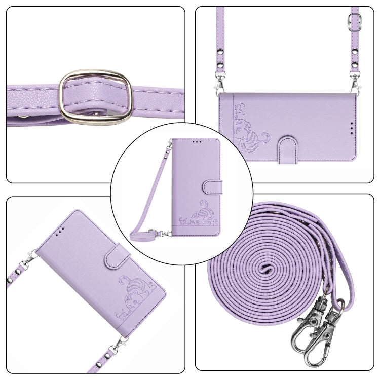 For Huawei Pura 70 Pro Cat Rat Embossed Pattern RFID Leather Phone Case with Lanyard(Purple) - Huawei Cases by PMC Jewellery | Online Shopping South Africa | PMC Jewellery | Buy Now Pay Later Mobicred