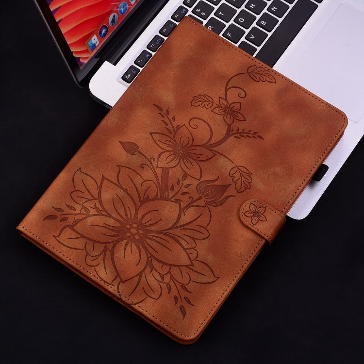 For Amazon Fire HD10 2019/2017 Lily Embossed Leather Smart Tablet Case(Brown) - Amazon by PMC TechLife | Online Shopping South Africa | PMC TechLife | Buy Now Pay Later Mobicred