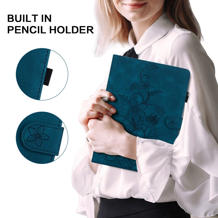 For Lenovo Tab M11/Xiaoxin Pad 11 2024 Lily Embossed Leather Tablet Case(Dark Blue) - Lenovo by PMC Jewellery | Online Shopping South Africa | PMC Jewellery | Buy Now Pay Later Mobicred