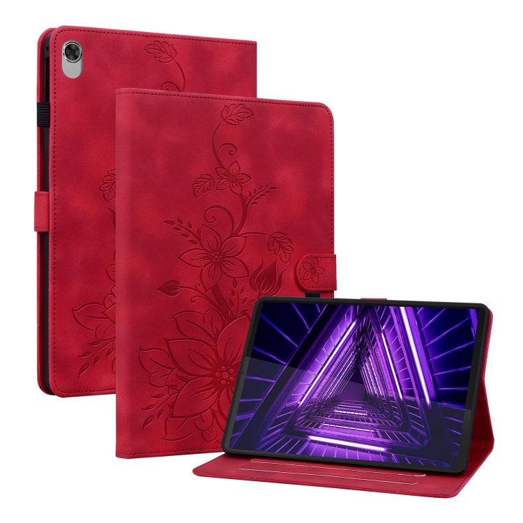 For Lenovo M10 Plus 10.3 Lily Embossed Leather Tablet Case(Red) - Lenovo by PMC TechLife | Online Shopping South Africa | PMC TechLife | Buy Now Pay Later Mobicred