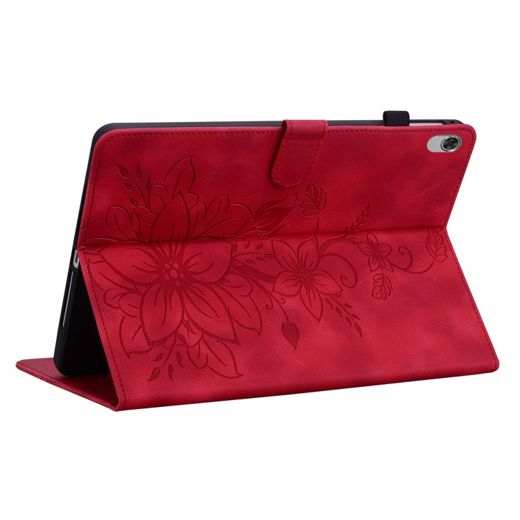 For Lenovo M10 Plus 10.3 Lily Embossed Leather Tablet Case(Red) - Lenovo by PMC TechLife | Online Shopping South Africa | PMC TechLife | Buy Now Pay Later Mobicred