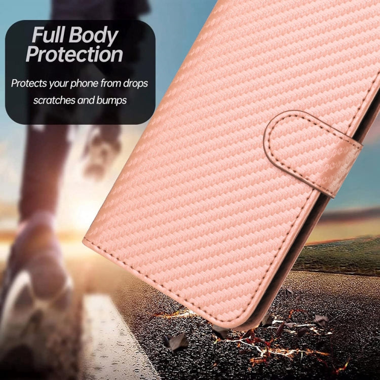 For OPPO Reno10 5G / Reno10 Pro 5G Global YX0070 Carbon Fiber Buckle Leather Phone Case with Lanyard(Pink) - OPPO Cases by PMC TechLife | Online Shopping South Africa | PMC TechLife | Buy Now Pay Later Mobicred