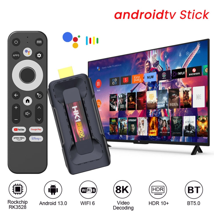 HK1 RBOX D8 RK3528 Android 13.0 Quad Core 8K HD Wifi6 Bluetooth TV Stick, RAM:2GB+16GB(EU Plug) - Android TV Sticks by PMC TechLife | Online Shopping South Africa | PMC TechLife | Buy Now Pay Later Mobicred