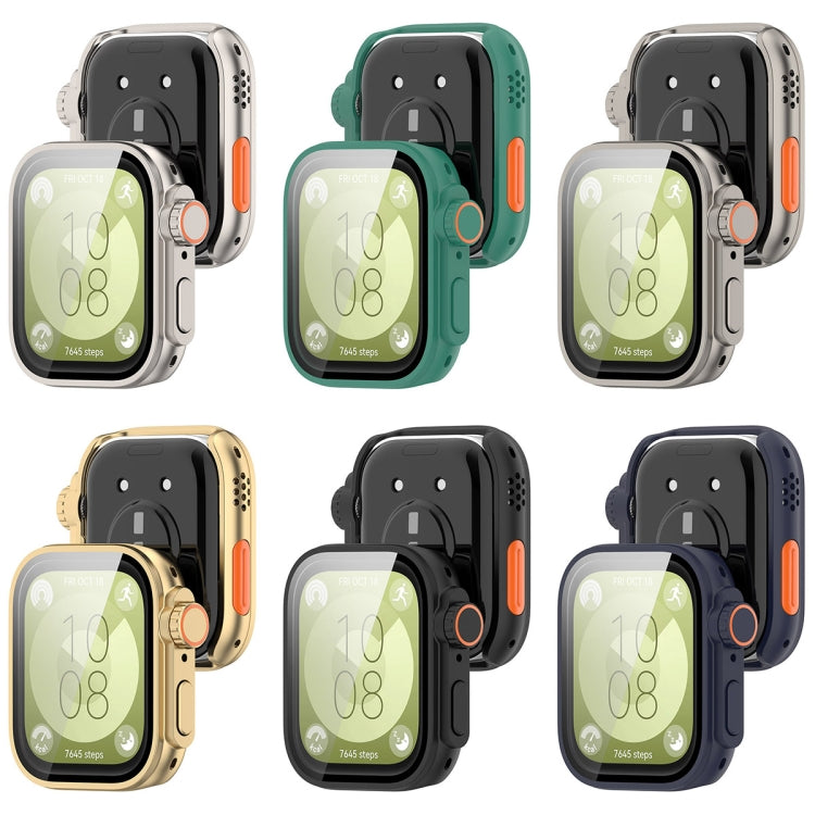 For Huawei Watch Fit3 PC + Tempered Glass Film Full Coverage Watch Protective Case(Champagne Gold) - Watch Cases by PMC TechLife | Online Shopping South Africa | PMC TechLife | Buy Now Pay Later Mobicred