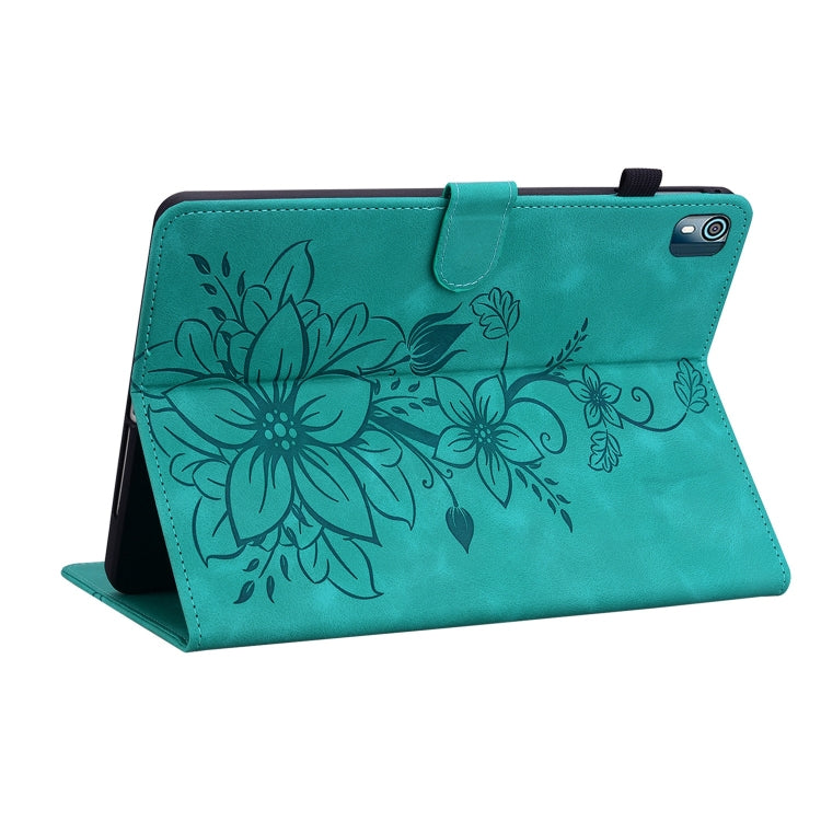 For Nokia T21 Lily Embossed Leather Tablet Case(Green) - Nokia by PMC TechLife | Online Shopping South Africa | PMC TechLife | Buy Now Pay Later Mobicred