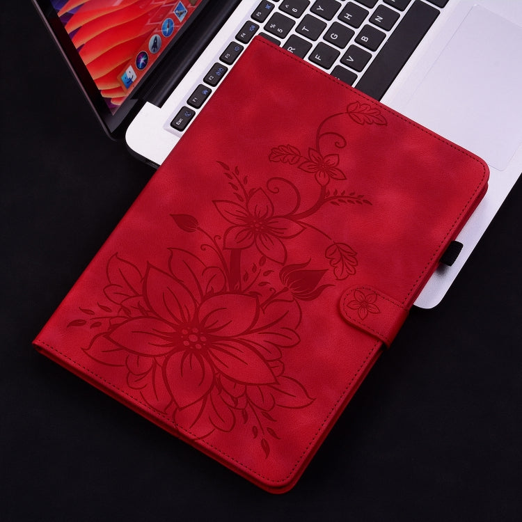 For Nokia T21 Lily Embossed Leather Tablet Case(Red) - Nokia by PMC TechLife | Online Shopping South Africa | PMC TechLife | Buy Now Pay Later Mobicred
