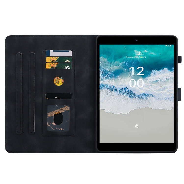 For Nokia T21 Lily Embossed Leather Tablet Case(Black) - Nokia by PMC TechLife | Online Shopping South Africa | PMC TechLife | Buy Now Pay Later Mobicred