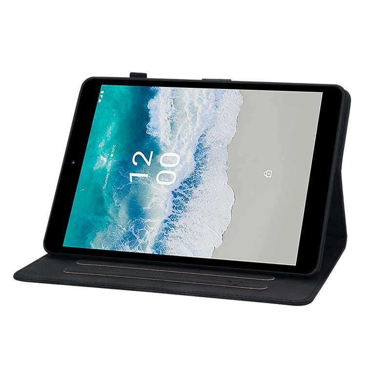 For Nokia T21 Lily Embossed Leather Tablet Case(Black) - Nokia by PMC TechLife | Online Shopping South Africa | PMC TechLife | Buy Now Pay Later Mobicred