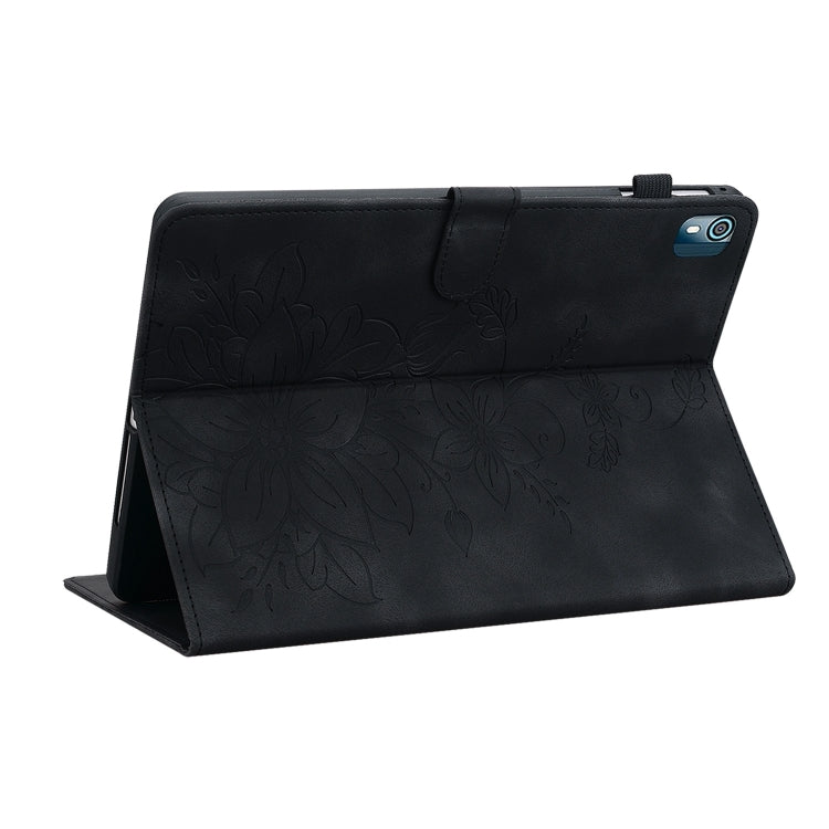 For Nokia T21 Lily Embossed Leather Tablet Case(Black) - Nokia by PMC TechLife | Online Shopping South Africa | PMC TechLife | Buy Now Pay Later Mobicred