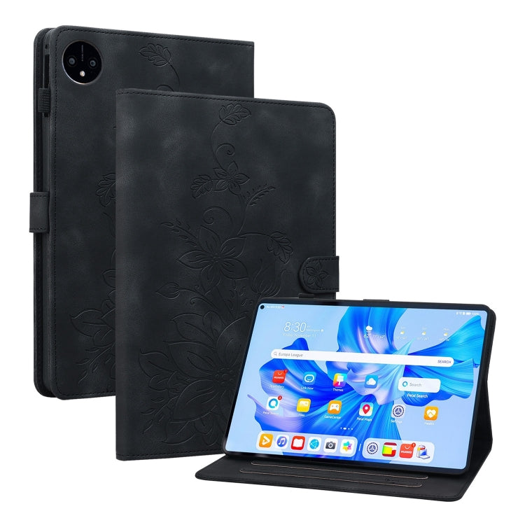 For Huawei MatePad Pro 11 2022 Lily Embossed Leather Tablet Case(Black) - Huawei by PMC TechLife | Online Shopping South Africa | PMC TechLife | Buy Now Pay Later Mobicred