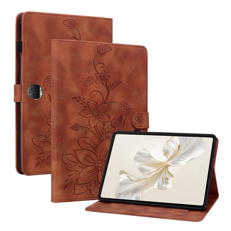 For Honor Pad 9 12.1 Lily Embossed Leather Tablet Case(Brown) - Honor by PMC TechLife | Online Shopping South Africa | PMC TechLife | Buy Now Pay Later Mobicred