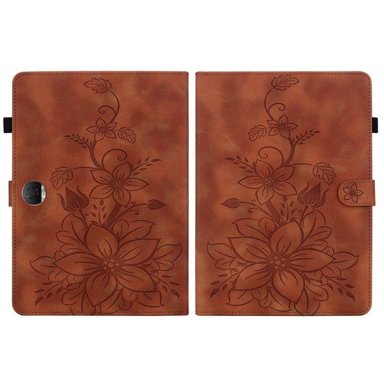 For Honor Pad 9 12.1 Lily Embossed Leather Tablet Case(Brown) - Honor by PMC TechLife | Online Shopping South Africa | PMC TechLife | Buy Now Pay Later Mobicred