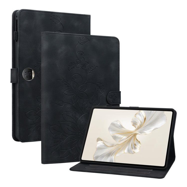 For Honor Pad 9 12.1 Lily Embossed Leather Tablet Case(Black) - free shipping - PMC TechLife - Order now!