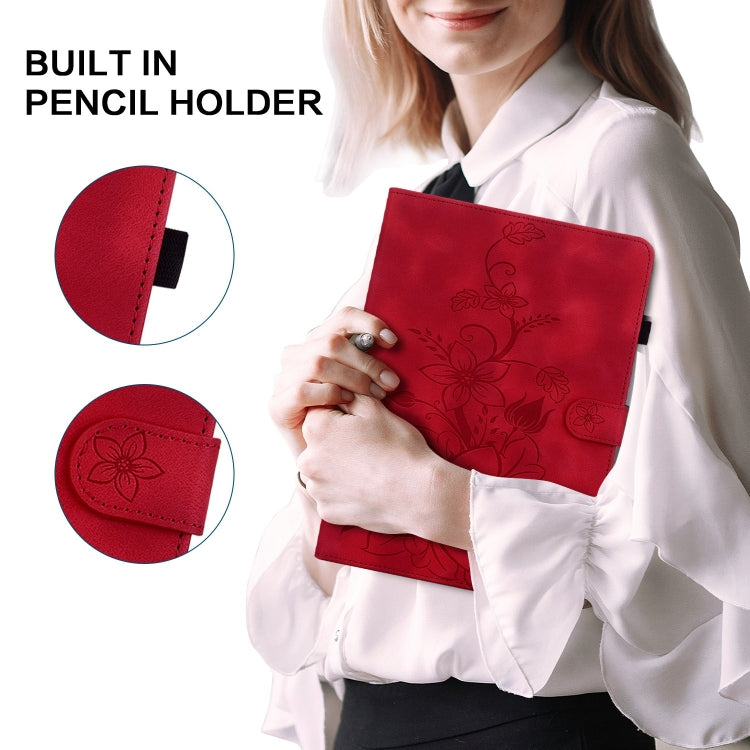 For OPPO Pad Air Lily Embossed Leather Tablet Case(Red) - OPPO by PMC TechLife | Online Shopping South Africa | PMC TechLife | Buy Now Pay Later Mobicred