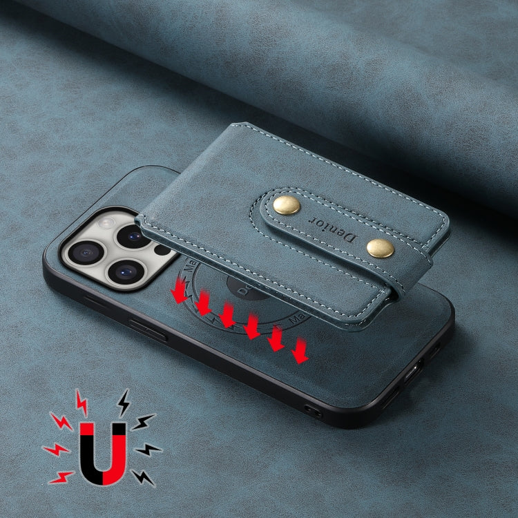 For iPhone 16 Pro Denior D14 NK Retro Pattern MagSafe Magnetic Card Holder Leather Phone Case(Blue) - free shipping - PMC TechLife - Order now!