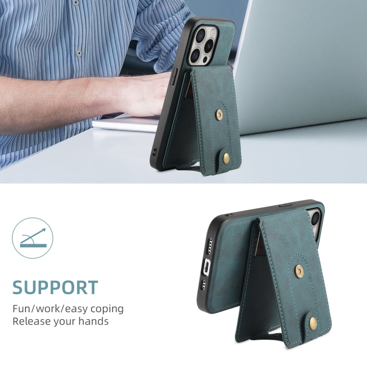 For iPhone 16 Pro Denior D14 NK Retro Pattern MagSafe Magnetic Card Holder Leather Phone Case(Blue) - free shipping - PMC TechLife - Order now!
