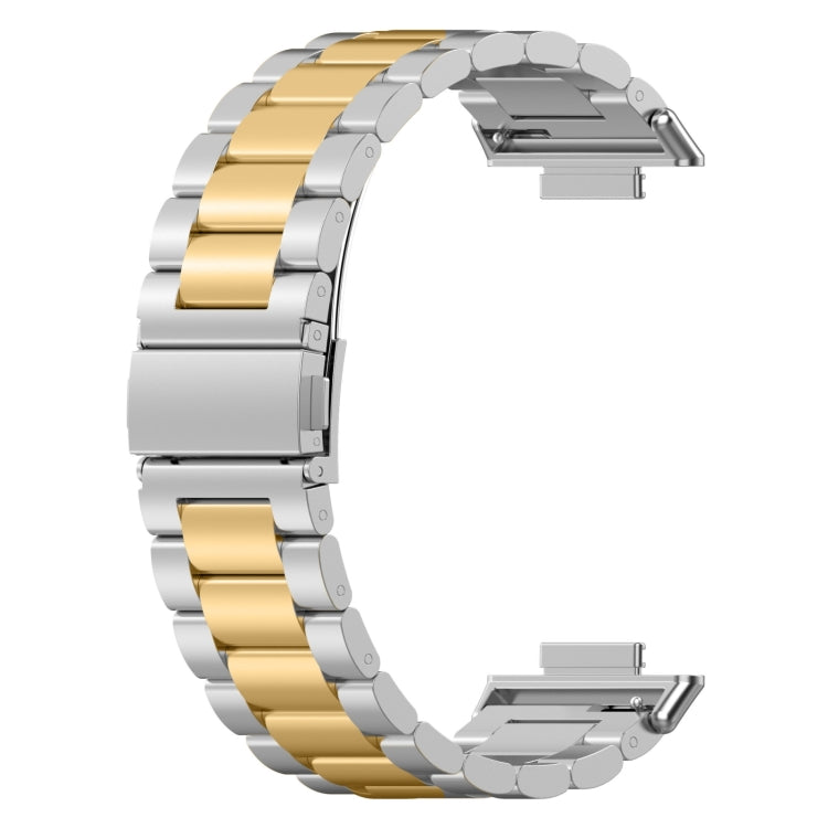 For Huawei Watch Fit 3 Three Bead Stainless Steel Metal Watch Band(Silver Gold) - Watch Bands by PMc TechLife | Online Shopping South Africa | PMc TechLife | Buy Now Pay Later Mobicred