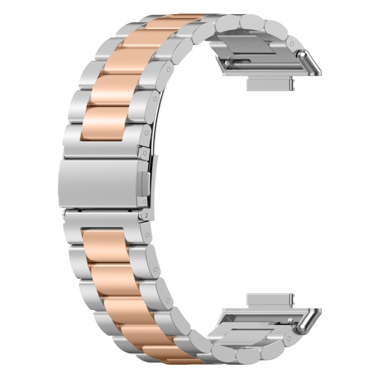 For Huawei Watch Fit 3 Three Bead Stainless Steel Metal Watch Band(Silver Rose Gold) - Watch Bands by PMc TechLife | Online Shopping South Africa | PMc TechLife | Buy Now Pay Later Mobicred