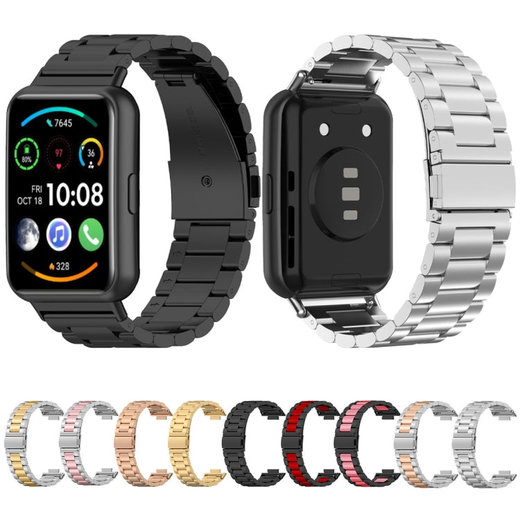 For Huawei Watch Fit 3 Three Bead Stainless Steel Metal Watch Band(Silver Gold) - Watch Bands by PMc TechLife | Online Shopping South Africa | PMc TechLife | Buy Now Pay Later Mobicred