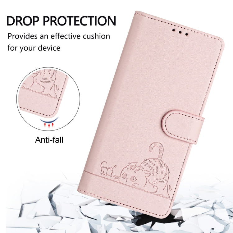 For Motorola Moto G Play 5G 2024 Global Cat Rat Embossed Pattern RFID Leather Phone Case with Lanyard(Pink) - Motorola Cases by PMC Jewellery | Online Shopping South Africa | PMC Jewellery | Buy Now Pay Later Mobicred