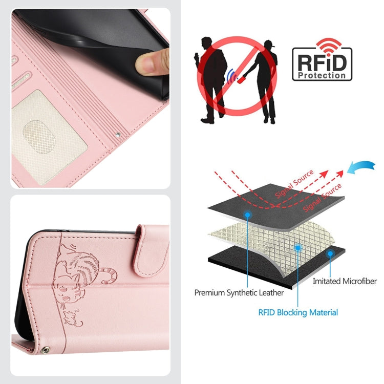 For Motorola Moto G Play 5G 2024 Global Cat Rat Embossed Pattern RFID Leather Phone Case with Lanyard(Pink) - Motorola Cases by PMC Jewellery | Online Shopping South Africa | PMC Jewellery | Buy Now Pay Later Mobicred