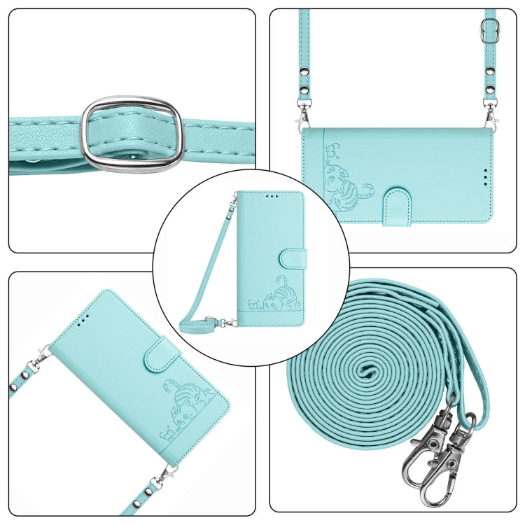 For Motorola Moto G Stylus 5G 2024 Cat Rat Embossed Pattern RFID Leather Phone Case with Lanyard(Mint Green) - Motorola Cases by PMC Jewellery | Online Shopping South Africa | PMC Jewellery | Buy Now Pay Later Mobicred