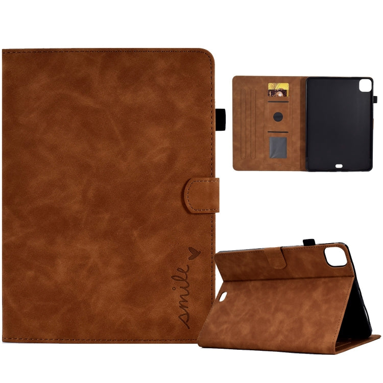 For iPad Pro 11 2024 Embossed Smile Smart Leather Tablet Case(Brown) - iPad Pro 11 2024 Cases by PMC TechLife | Online Shopping South Africa | PMC TechLife | Buy Now Pay Later Mobicred