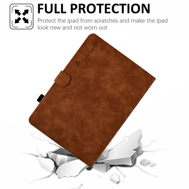 For iPad Pro 11 2024 Embossed Smile Smart Leather Tablet Case(Brown) - iPad Pro 11 2024 Cases by PMC TechLife | Online Shopping South Africa | PMC TechLife | Buy Now Pay Later Mobicred