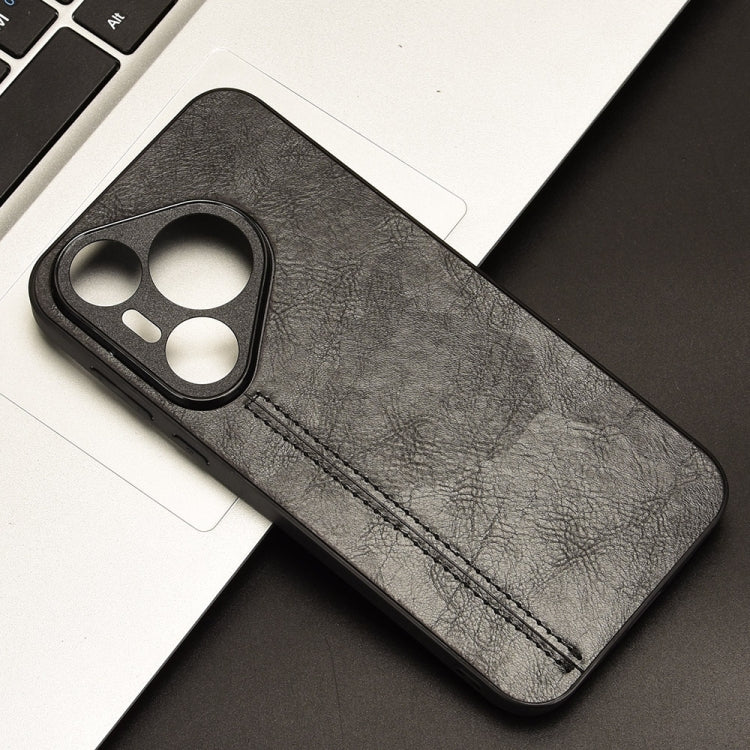 For Huawei Pura 70 Cow Pattern Sewing Card Bag Phone Case(Black) - free shipping - PMC Jewellery - Order now!