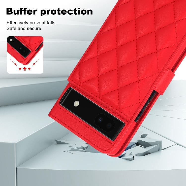 For Google Pixel 6a Crossbody Multifunction Rhombic Leather Phone Case(Red) - Google Cases by PMC TechLife | Online Shopping South Africa | PMC TechLife | Buy Now Pay Later Mobicred