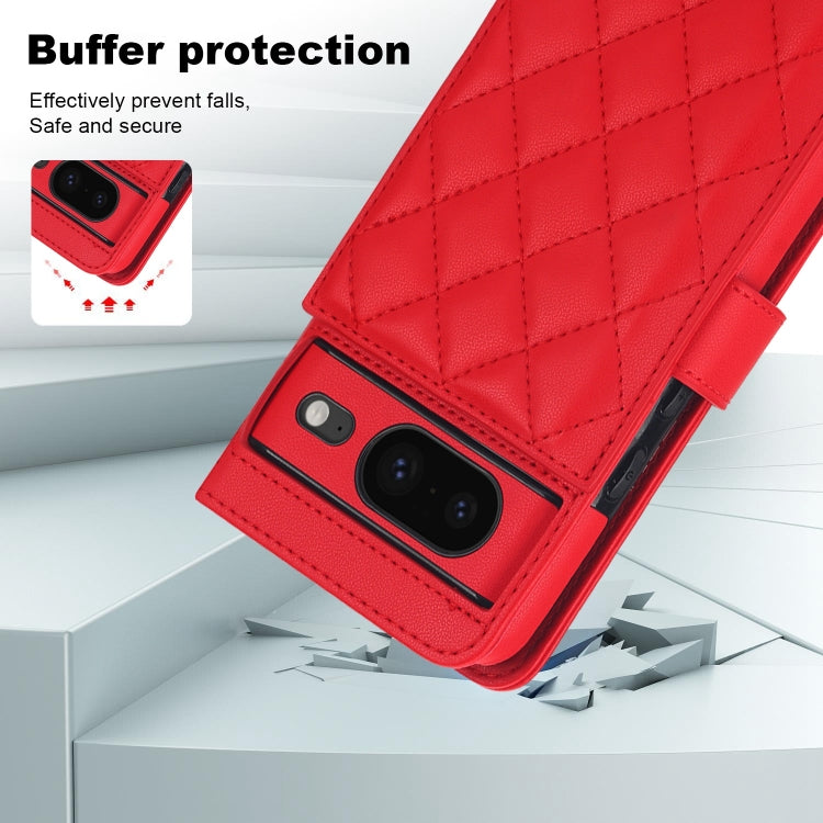 For Google Pixel 8 Crossbody Multifunction Rhombic Leather Phone Case(Red) - Google Cases by PMC TechLife | Online Shopping South Africa | PMC TechLife | Buy Now Pay Later Mobicred