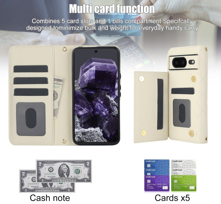 For Google Pixel 8a Crossbody Multifunction Rhombic Leather Phone Case(White) - free shipping - PMC TechLife - Order now!