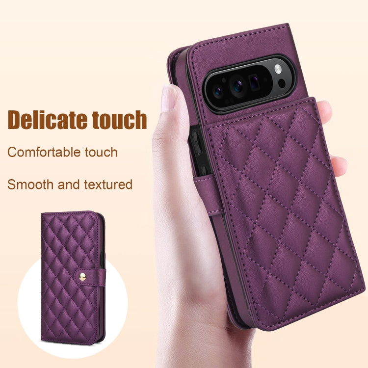For Google Pixel 9 Crossbody Multifunction Rhombic Leather Phone Case(Dark Purple) - Google Cases by PMC TechLife | Online Shopping South Africa | PMC TechLife | Buy Now Pay Later Mobicred