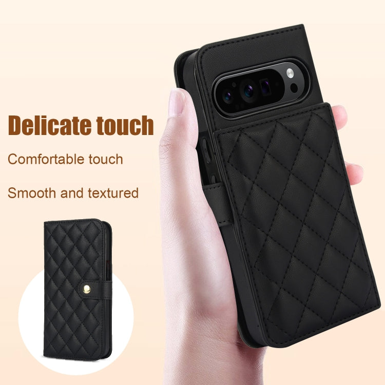 For Google Pixel 9 Pro XL Crossbody Multifunction Rhombic Leather Phone Case(Black) - Google Cases by PMC TechLife | Online Shopping South Africa | PMC TechLife | Buy Now Pay Later Mobicred