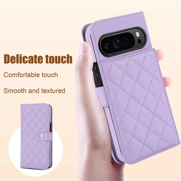For Google Pixel 9 Pro XL Crossbody Multifunction Rhombic Leather Phone Case(Purple) - Google Cases by PMC TechLife | Online Shopping South Africa | PMC TechLife | Buy Now Pay Later Mobicred