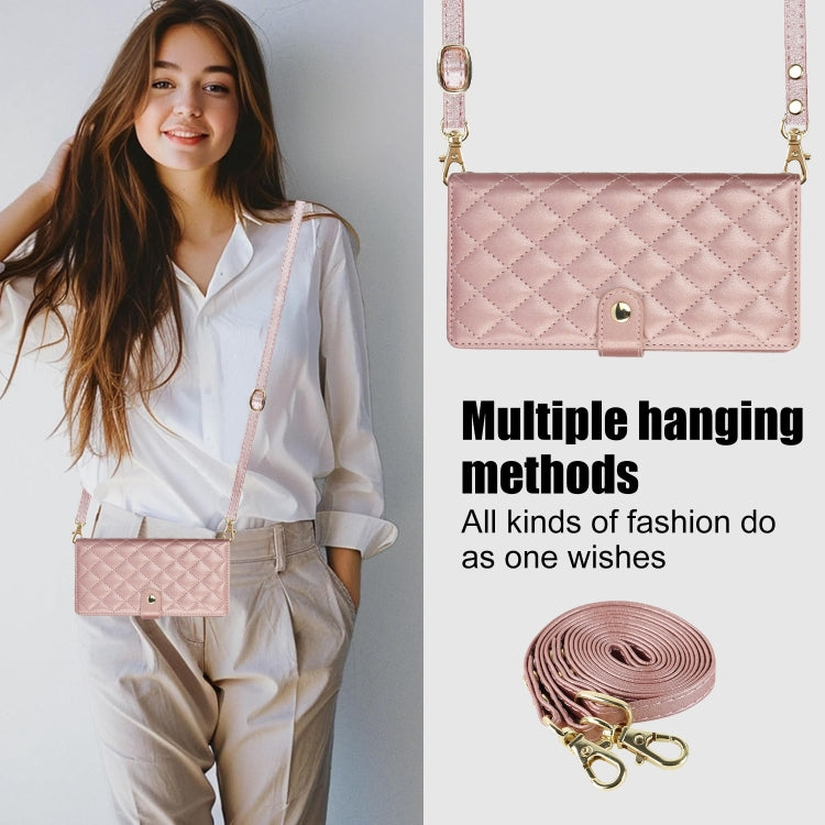 For Samsung Galaxy S24 Ultra 5G Crossbody Multifunction Rhombic Leather Phone Case(Rose Gold) - Galaxy S24 Ultra 5G Cases by PMC Jewellery | Online Shopping South Africa | PMC Jewellery | Buy Now Pay Later Mobicred