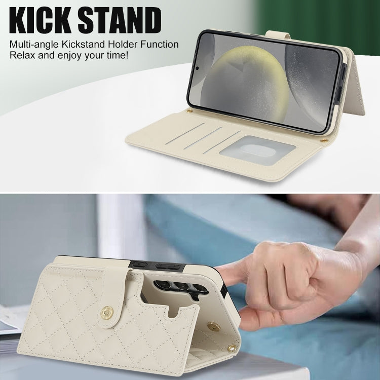 For Samsung Galaxy S24+ 5G Crossbody Multifunction Rhombic Leather Phone Case(White) - Galaxy S24+ 5G Cases by PMC Jewellery | Online Shopping South Africa | PMC Jewellery | Buy Now Pay Later Mobicred