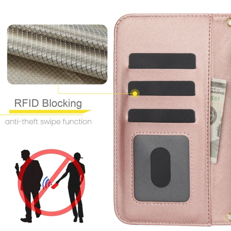 For Samsung Galaxy S24+ 5G Crossbody Multifunction Rhombic Leather Phone Case(Rose Gold) - Galaxy S24+ 5G Cases by PMC Jewellery | Online Shopping South Africa | PMC Jewellery | Buy Now Pay Later Mobicred