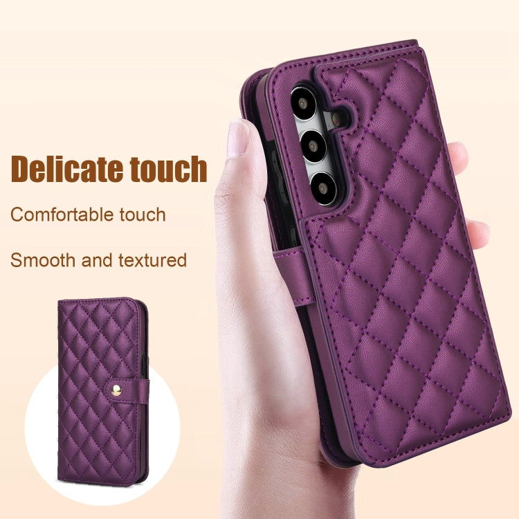 For Samsung Galaxy S24+ 5G Crossbody Multifunction Rhombic Leather Phone Case(Dark Purple) - Galaxy S24+ 5G Cases by PMC Jewellery | Online Shopping South Africa | PMC Jewellery | Buy Now Pay Later Mobicred