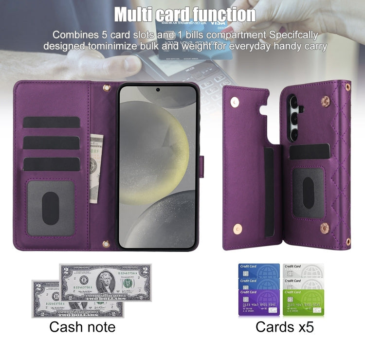 For Samsung Galaxy S24+ 5G Crossbody Multifunction Rhombic Leather Phone Case(Dark Purple) - Galaxy S24+ 5G Cases by PMC Jewellery | Online Shopping South Africa | PMC Jewellery | Buy Now Pay Later Mobicred
