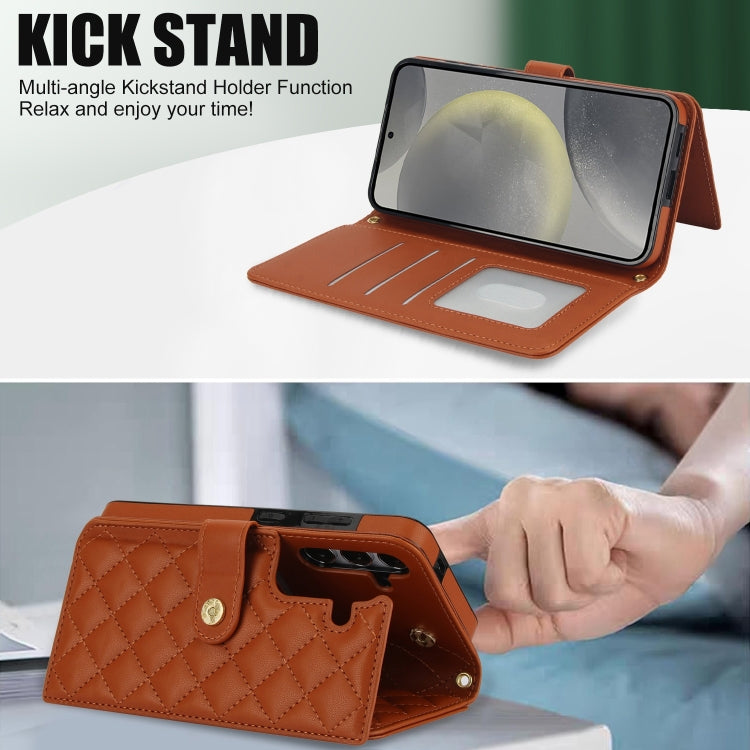 For Samsung Galaxy S24+ 5G Crossbody Multifunction Rhombic Leather Phone Case(Brown) - Galaxy S24+ 5G Cases by PMC Jewellery | Online Shopping South Africa | PMC Jewellery | Buy Now Pay Later Mobicred